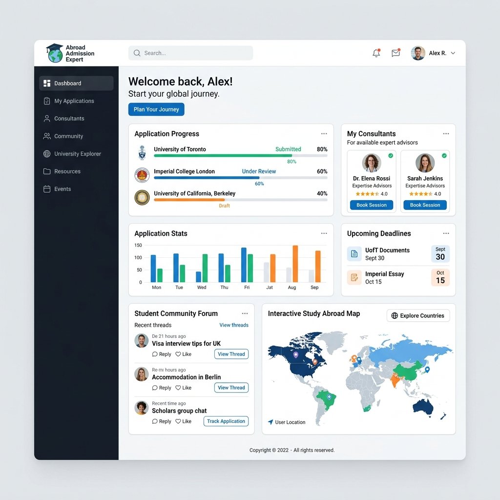 Abroad Admission Expert SaaS Dashboard Interface
